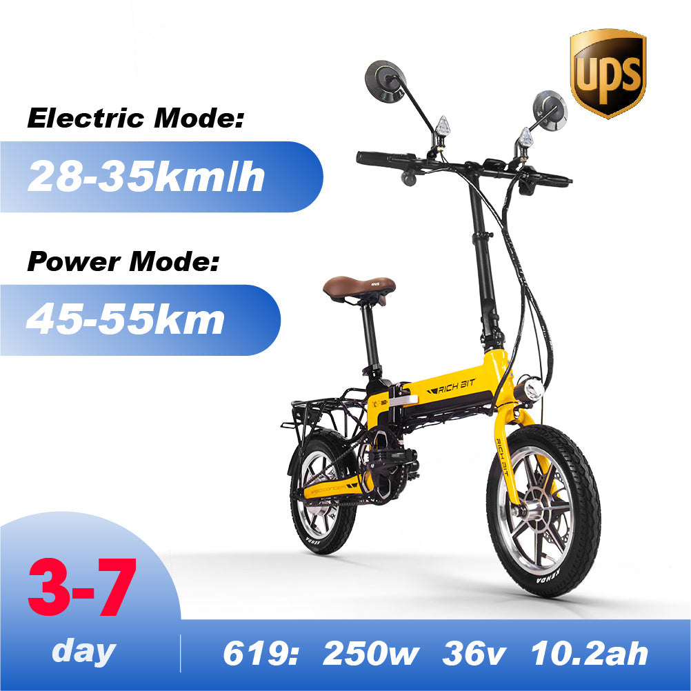 Wolf Ebikes - Rich Bit RT-619 Folding City E-bike - 250w (Yellow