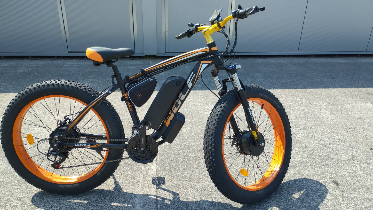Wolf Predator Dual Motor E-Mountain Bike - X2 1000w (Orange/Black)