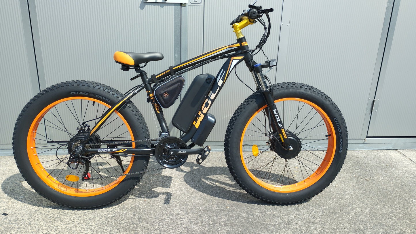 Wolf Predator Dual Motor E-Mountain Bike - X2 1000w (Orange/Black)